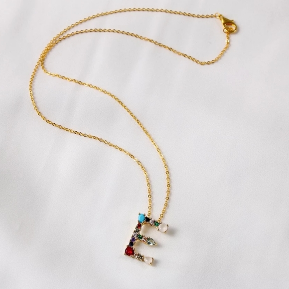 Boho Stone A-Z Initial Pendant Gold Pave Necklace - Picture 6 of 8